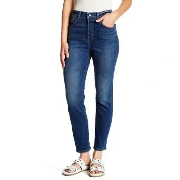 7 For All Mankind Straight Leg High Waist Josefina Cropped Jeans 29 Dark Blue - Picture 11 of 15